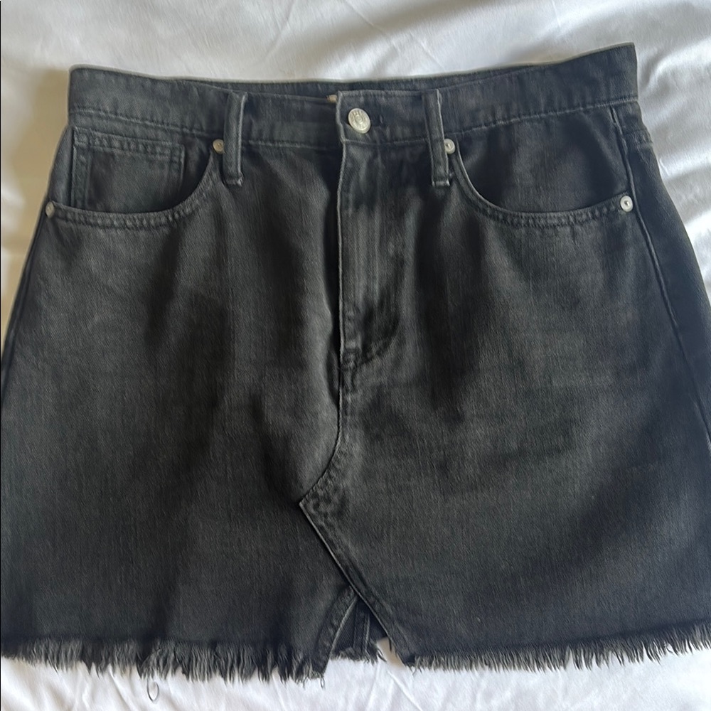 Madewell Black Denim Skirt with Frayed Hem